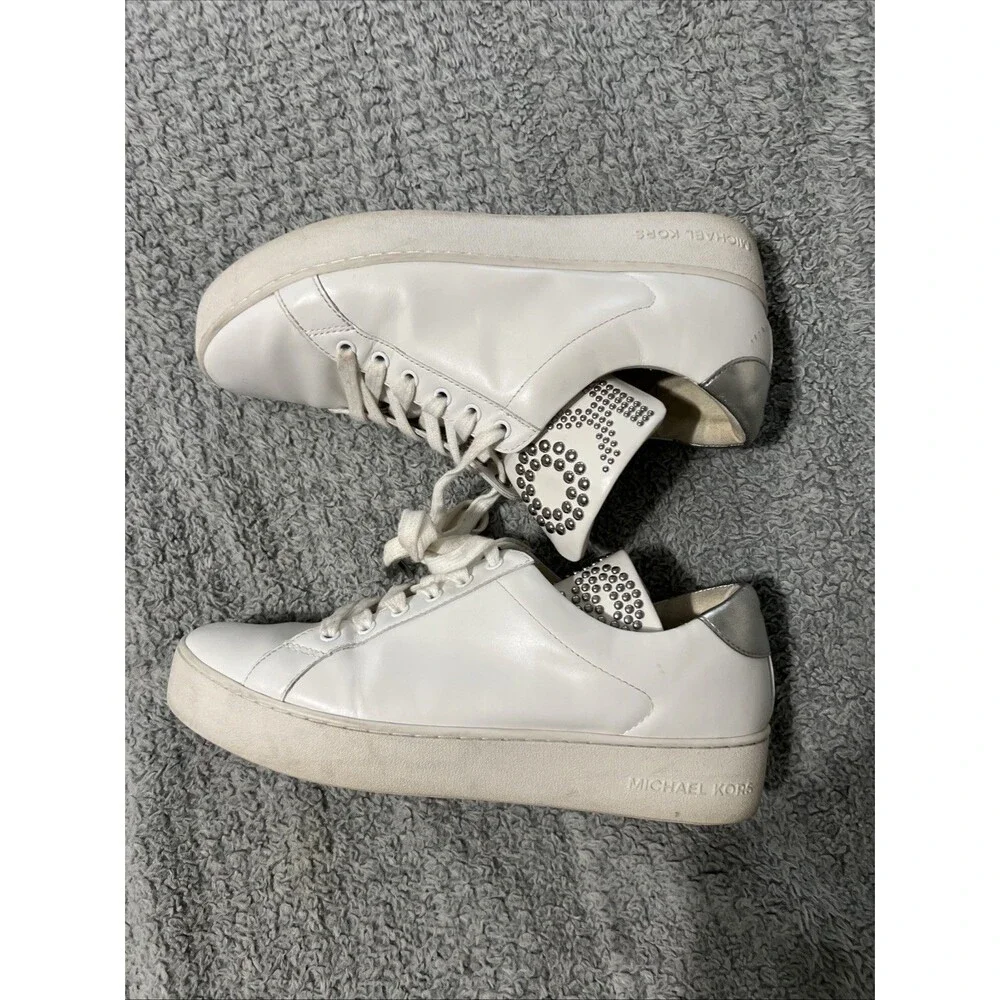 Michael Kors white leather sneakers size 10 fashion studded
